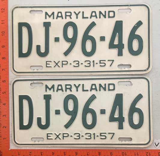 1957 Maryland #DJ-96-46 Passenger License Plate (Pair)