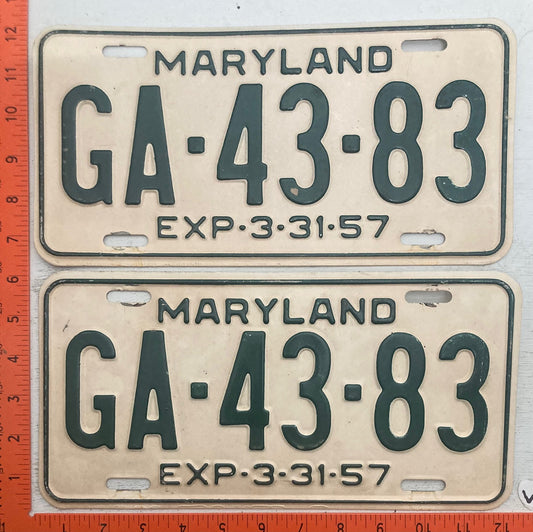 1957 Maryland #GA-43-83 Passenger License Plate (Pair)