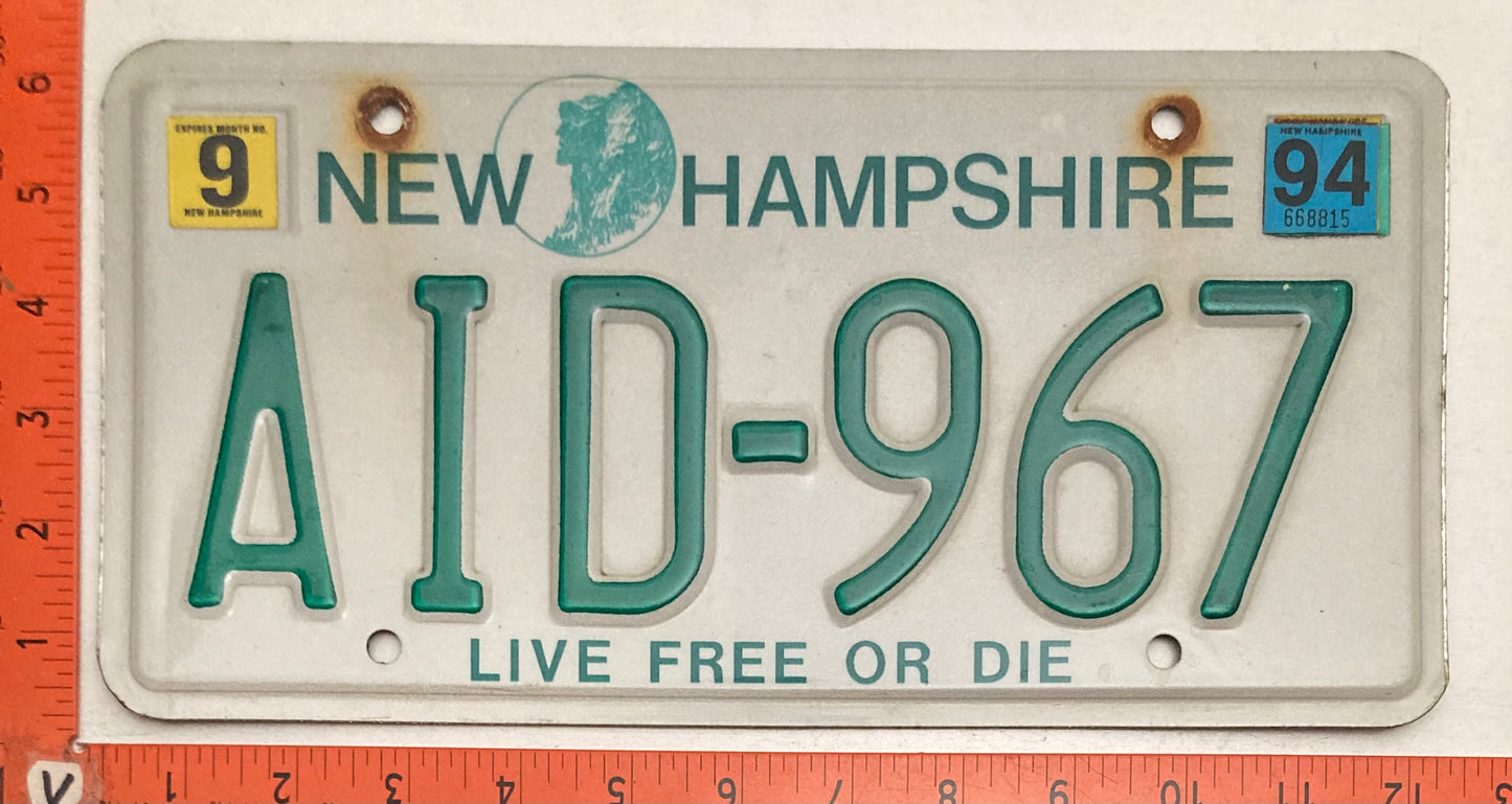 1994 New Hampshire #AID-967 Passenger License Plate