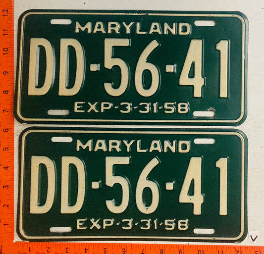 1958 Maryland #DD-56-41 Passenger License Plate (Pair)