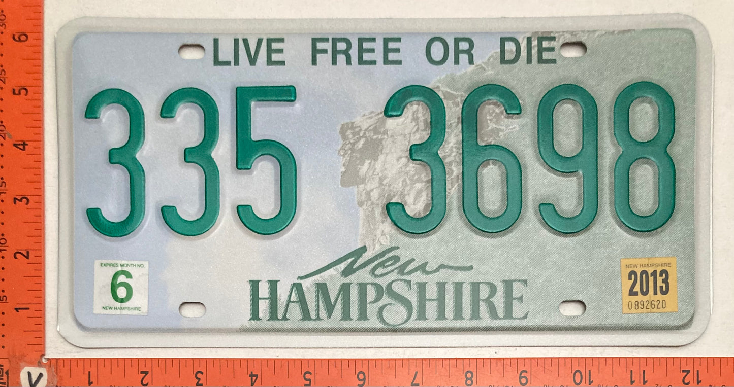 2013 New Hampshire #335 3698 Passenger License Plate