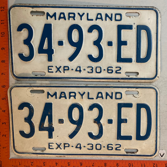 1962 Maryland #34-93-ED Truck License Plate (Pair)