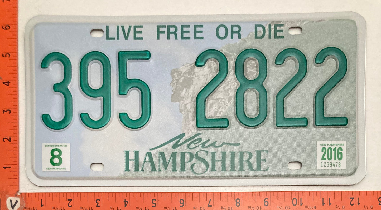 2016 New Hampshire #395 2822 Passenger License Plate