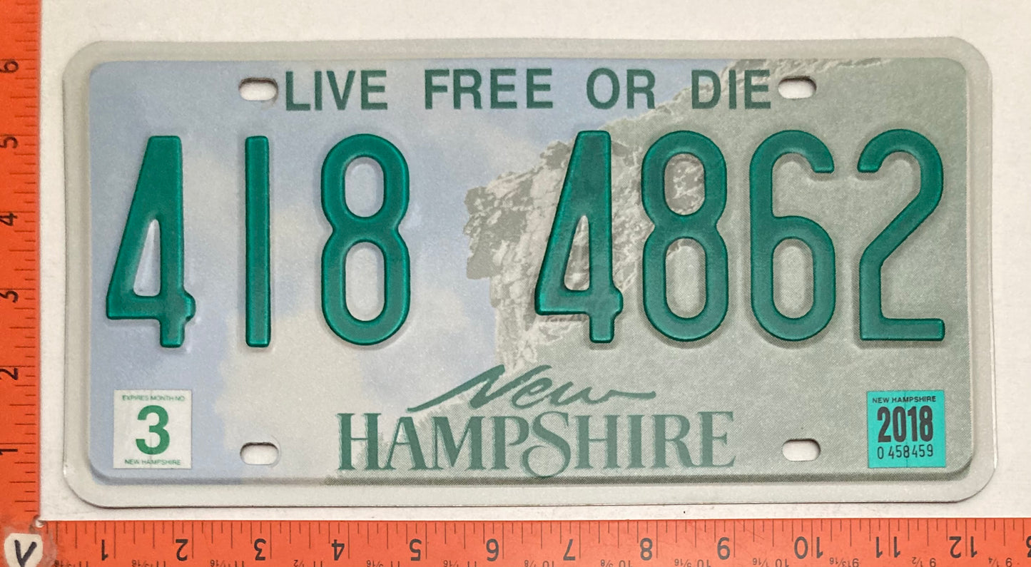2018 New Hampshire #418 4862 Passenger License Plate
