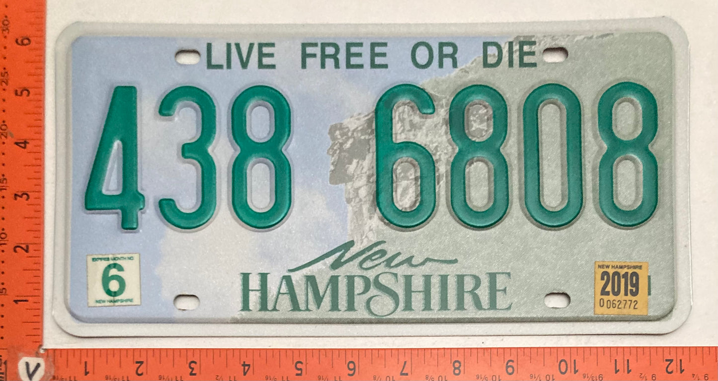 2019 New Hampshire #438 6808 Passenger License Plate