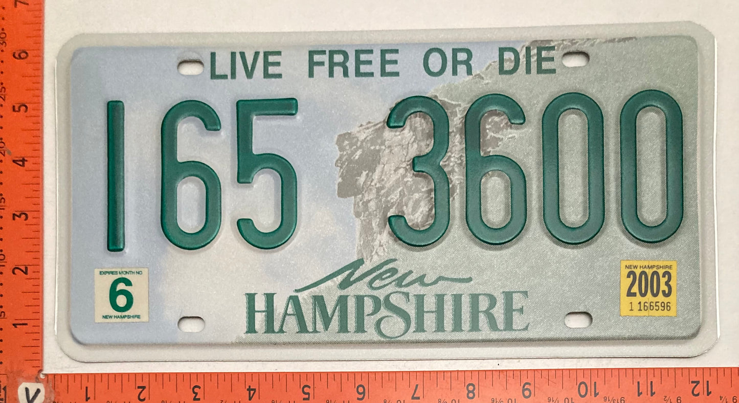 2003 New Hampshire #165 3600 Passenger License Plate