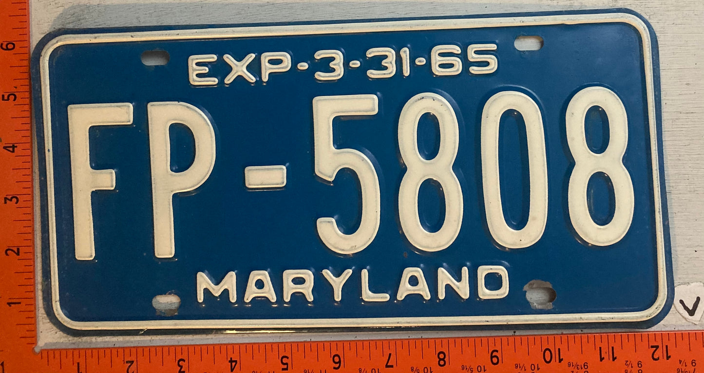 1965 Maryland #FP-5808 Passenger License Plate