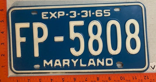 1965 Maryland #FP-5808 Passenger License Plate
