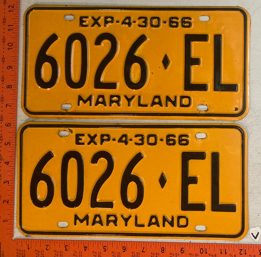 1966 Maryland #6026EL Truck License Plate (Pair)