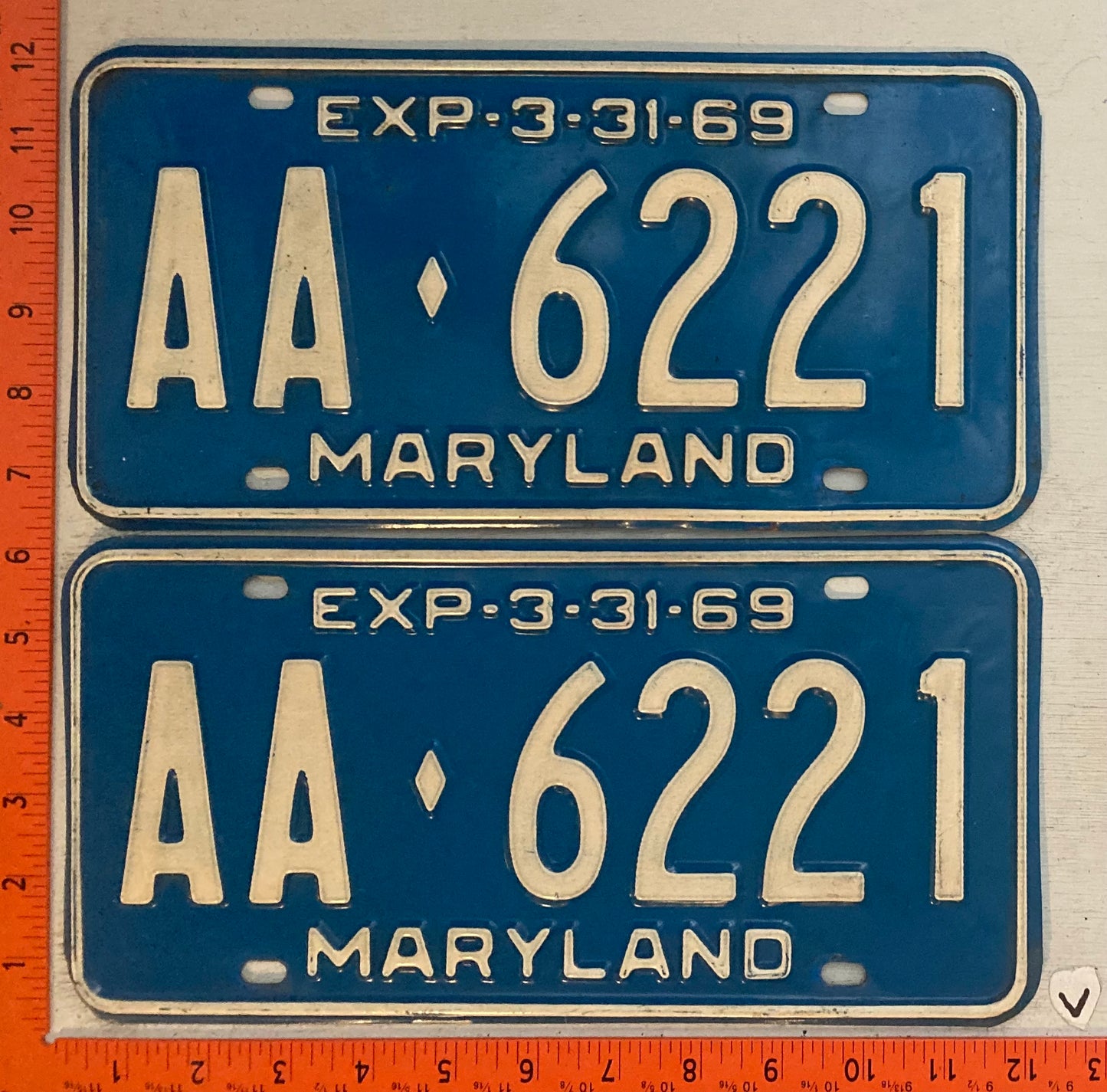 1969 Maryland #AA-6221 Passenger License Plate (Pair)