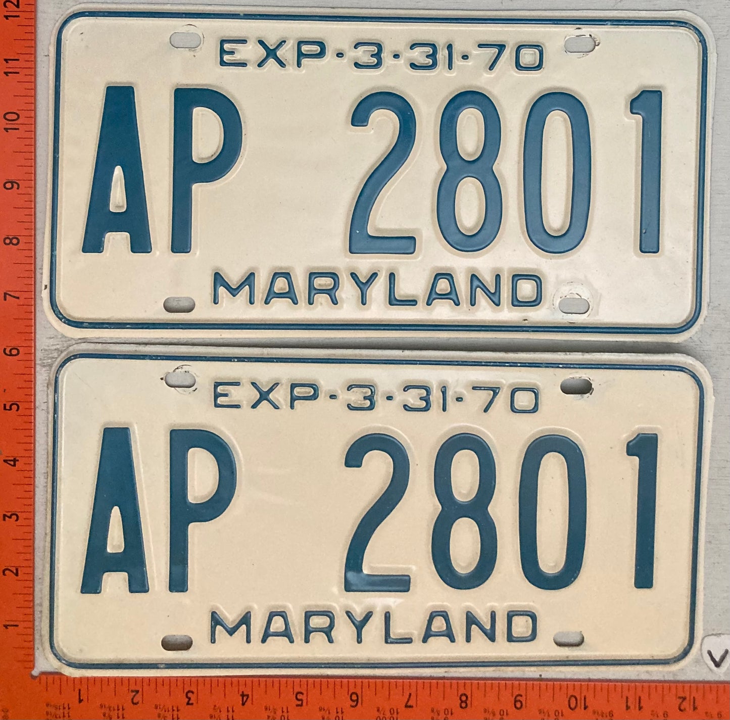 1970 Maryland #AP 2801 Passenger License Plate (Pair)
