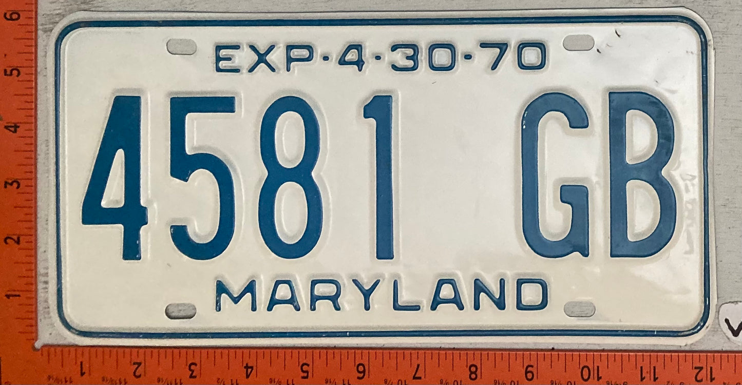 1970 Maryland #4581 GB Trailer License Plate