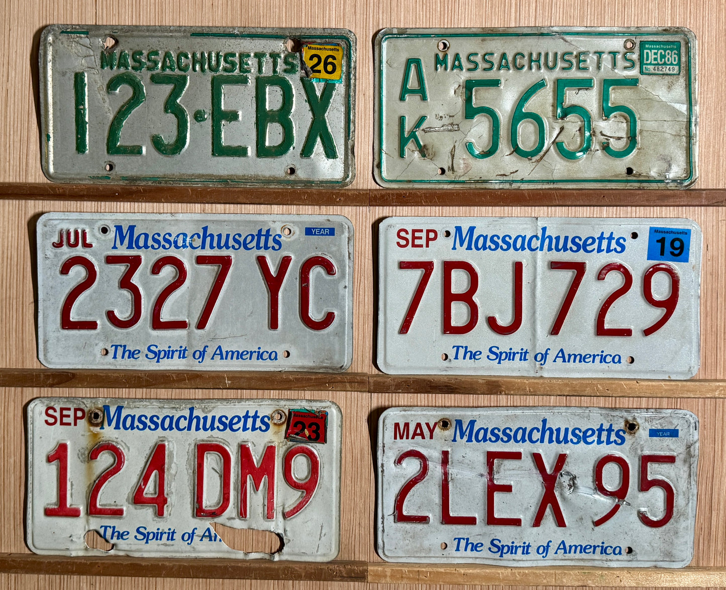 Group of 6 Massachusetts Passenger License Plates (Crafter)