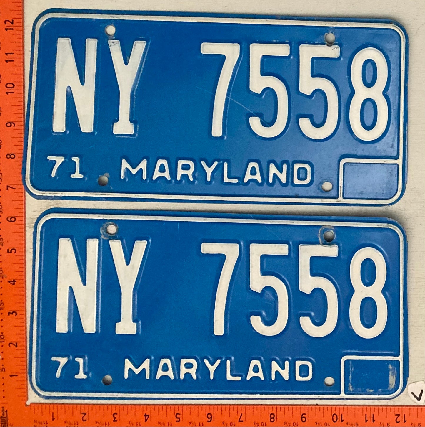 1971 Maryland #NY 7558 Passenger License Plate (Pair)