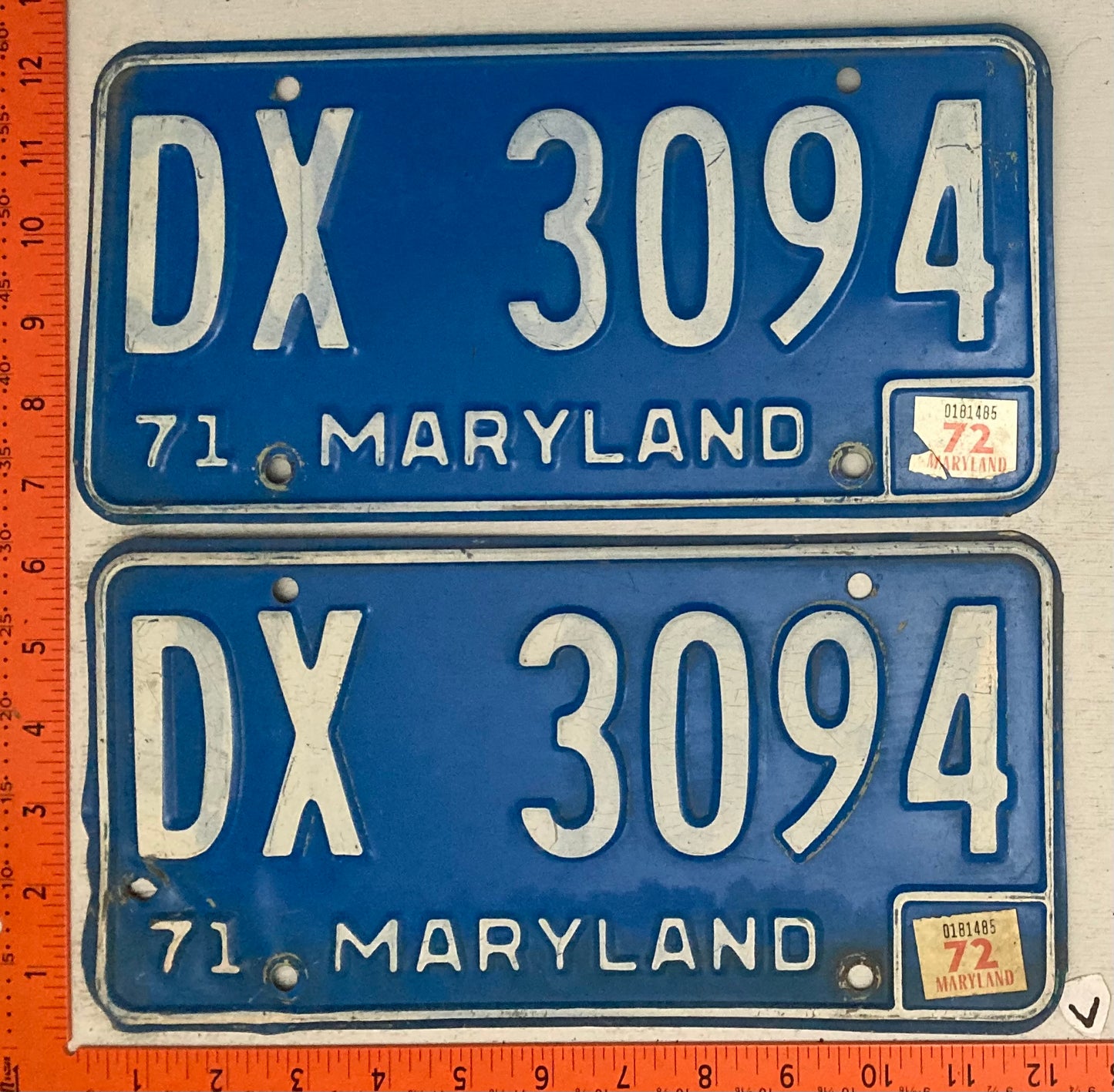 1972 Maryland #DX 3094 Passenger License Plate (Pair)