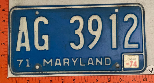 1974 Maryland #AG 3912 Passenger License Plate
