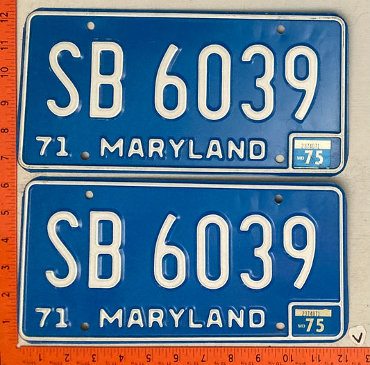 1975 Maryland #SB 6039 Passenger License Plate (Pair)