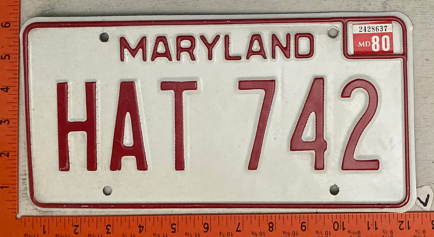 1980 Maryland #HAT 742 Passenger License Plate