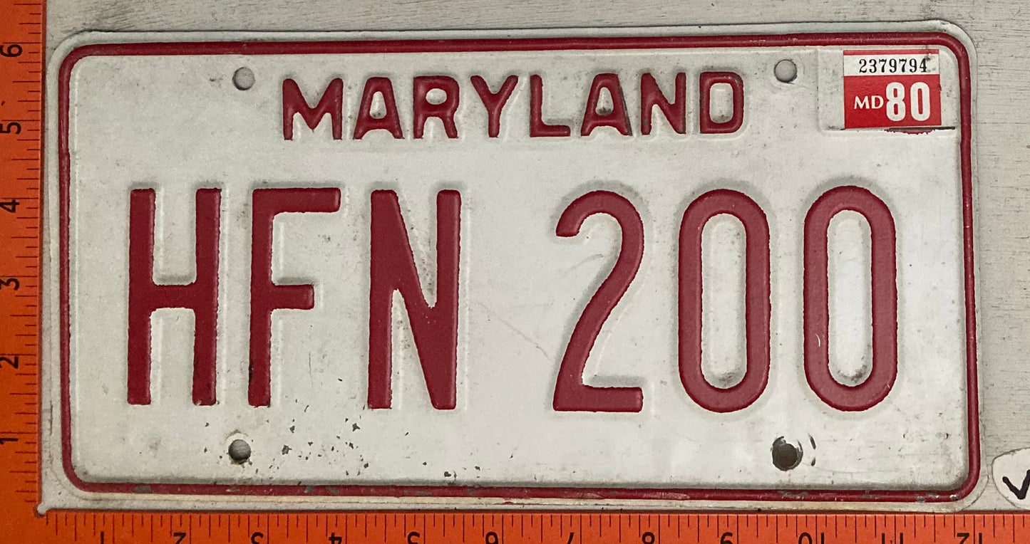 1980 Maryland #HFN 200 Passenger License Plate