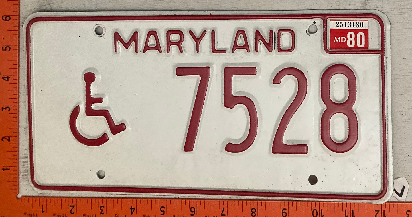 1980 Maryland #7528 Handicapped License Plate
