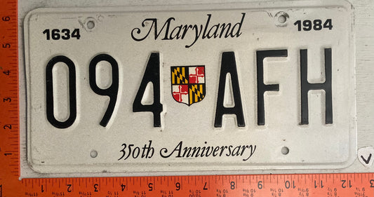 1984 Maryland #094 AFH 350th Anniversary Optional  License Plate