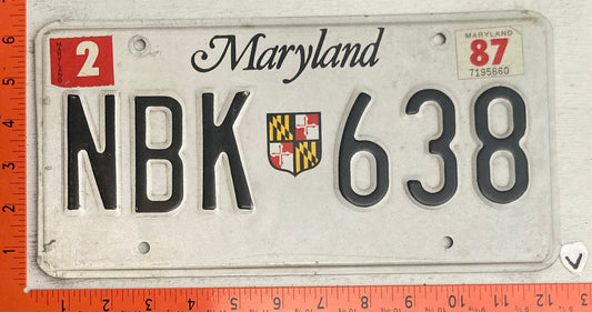 1987 Maryland #NBK 638 Passenger License Plate