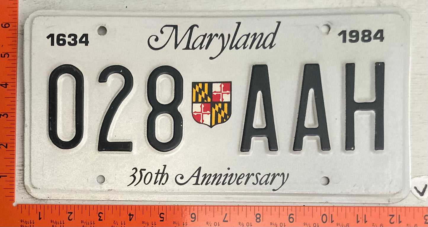 1984 Maryland #028 AAH 350th Anniversary Optional License Plate
