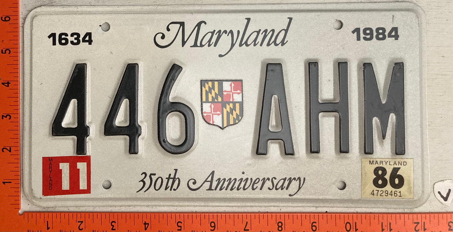 1986 Maryland #446 AHM 350th Anniversary Optional  License Plate