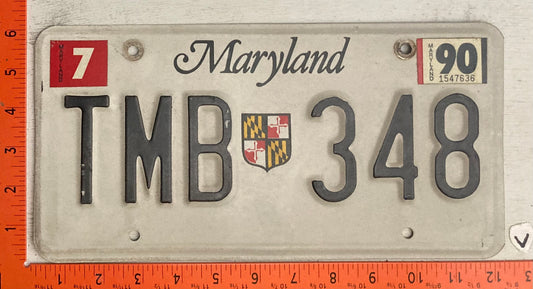 1990 Maryland #TWB 348 Passenger License Plate