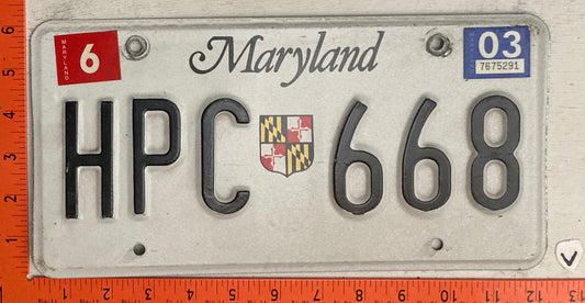 2003 Maryland #HPC 668 Passenger License Plate