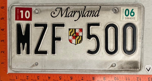 2006 Maryland #MZF 500 Passenger License Plate