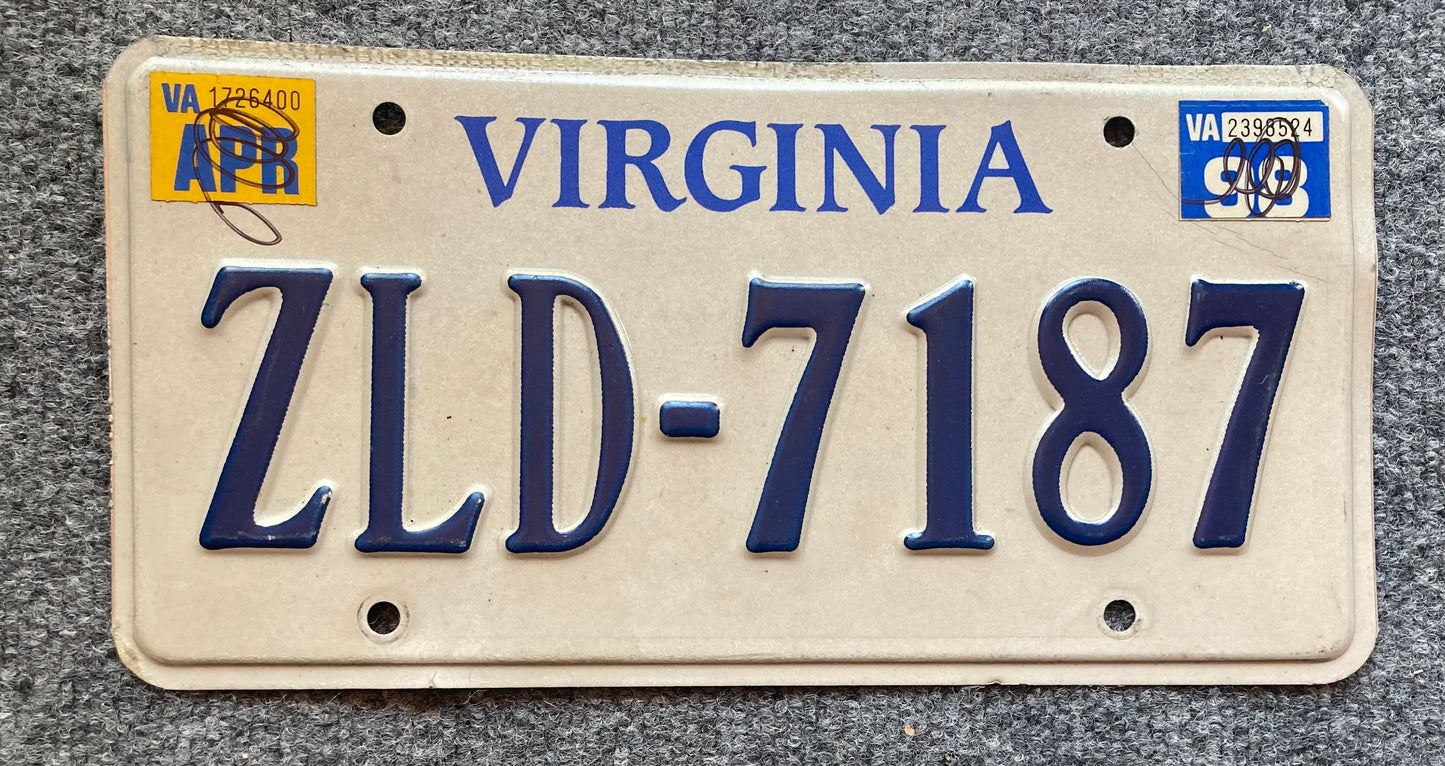 1998 Virginia #ZLD-7187 Passenger License Plate