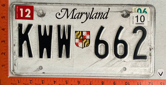2010 Maryland #KWW 662 Passenger License Plate
