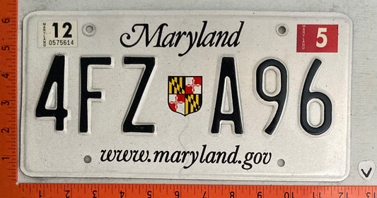 2012 Maryland #4FZ A96 Passenger License Plate
