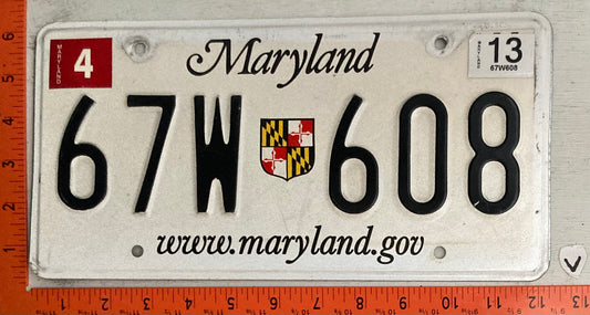 2013 Maryland #67W 608 Passenger License Plate