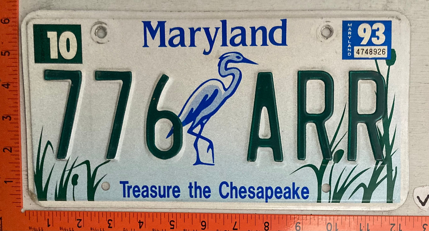 1993 Maryland #776 ARR Treasure the Chesapeake License Plate