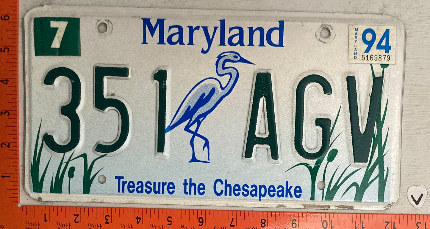1994 Maryland #351 AGV Treasure the Chesapeake License Plate