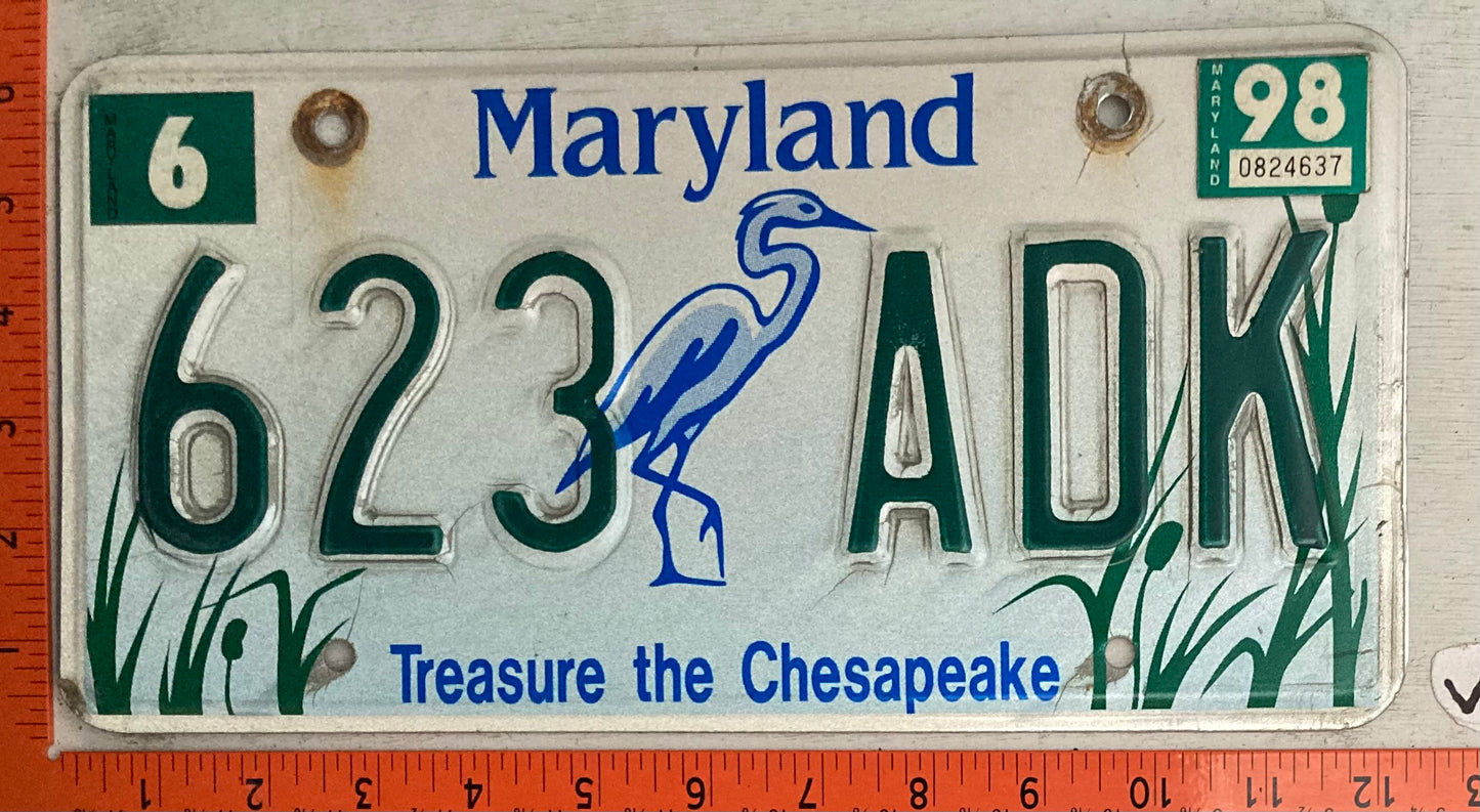 1998 Maryland #623 ADK Treasure the Chesapeake License Plate