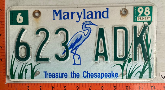 1998 Maryland #623 ADK Treasure the Chesapeake License Plate