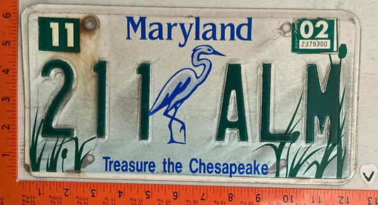 2002 Maryland #211 ALM Treasure the Chesapeake License Plate