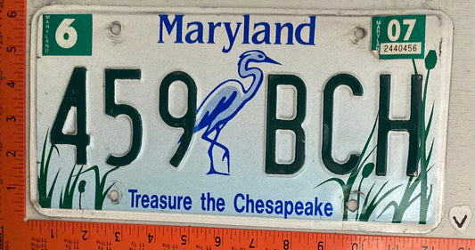 2007 Maryland #459 BCH Treasure the Chesapeake License Plate