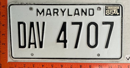 1985 Maryland #DAV 4707 Disabled Vet License Plate