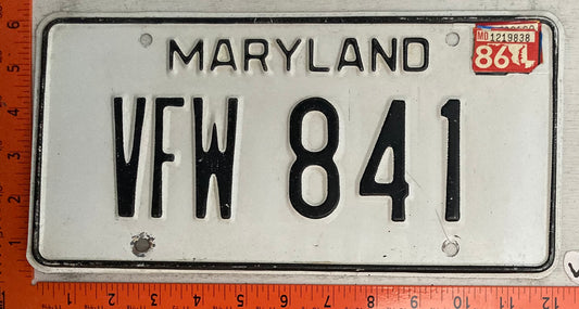 1986 Maryland #VFW 841 VFW Passenger License Plate