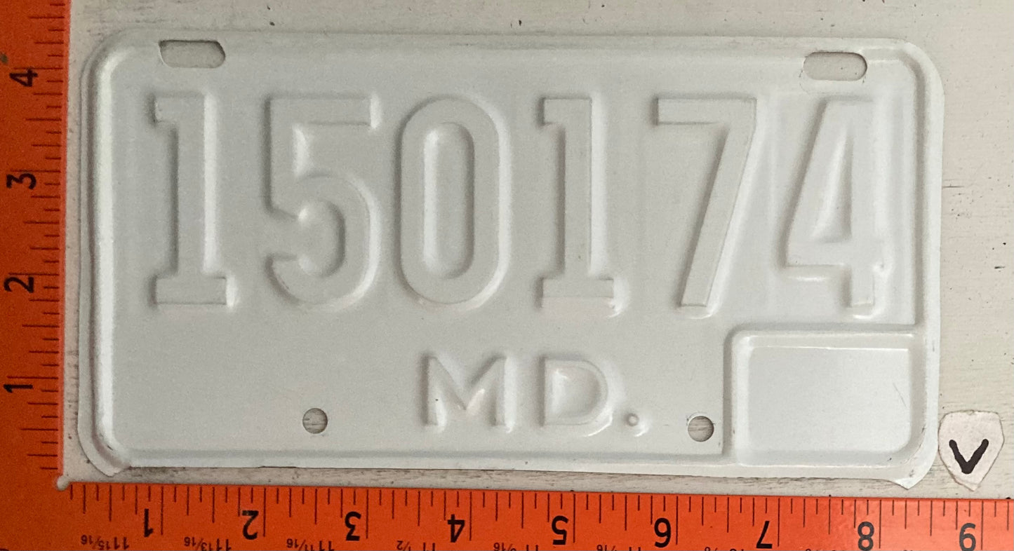 1976 Maryland #150174 Motorcycle License Plate (TEST COLOR)