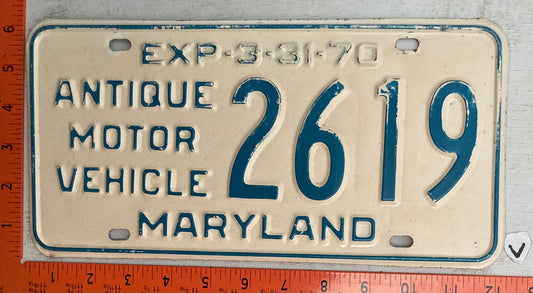 1970 Maryland #2619 Antique Motor Vehicle Passenger License Plate