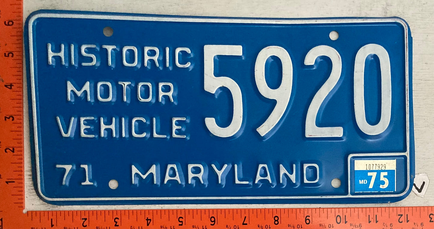 1975 Maryland #5920 Historic Motor Vehicle Passenger License Plate