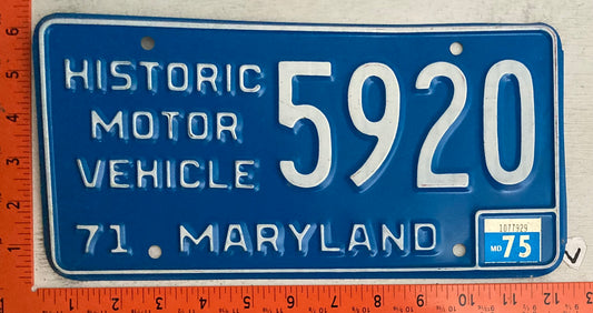 1975 Maryland #5920 Historic Motor Vehicle Passenger License Plate