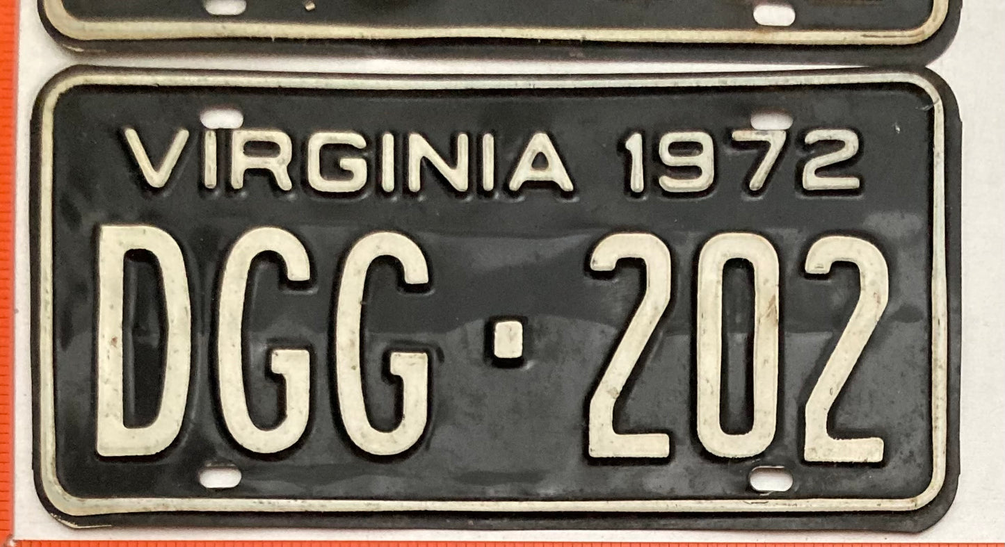 1972 Virginia #DGG-202 Passenger License Plate (Pair)