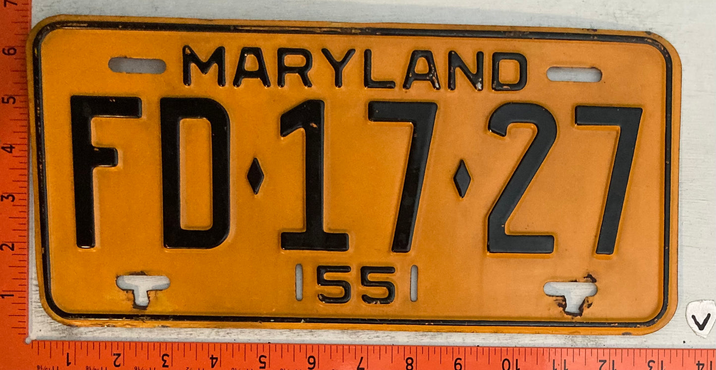 1955 Maryland #FD-17-27 Fire Department Passenger License Plate