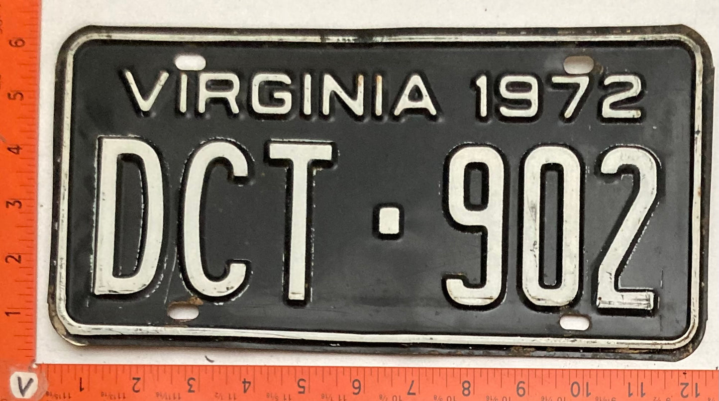 1972 Virginia #DCT-902 Passenger License Plate